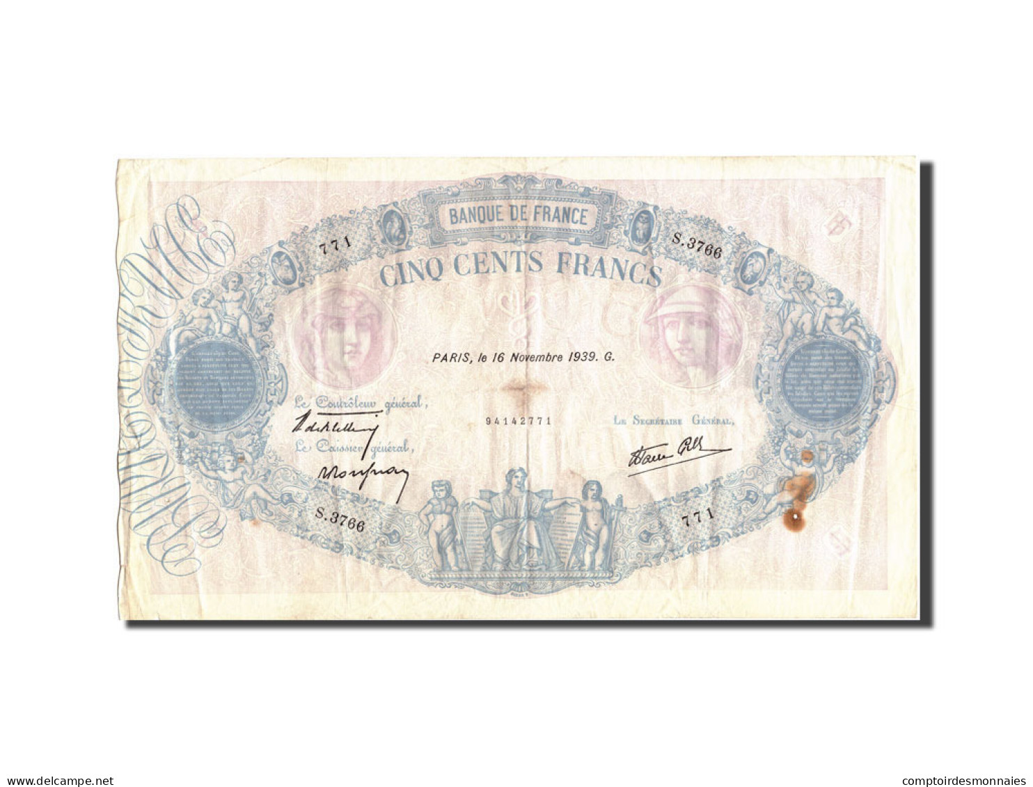 Billet, France, 500 Francs, 1 000 F 1889-1926 ''Bleu Et Rose'', 1939 - 1 000 F 1889-1926 ''Bleu Et Rose''