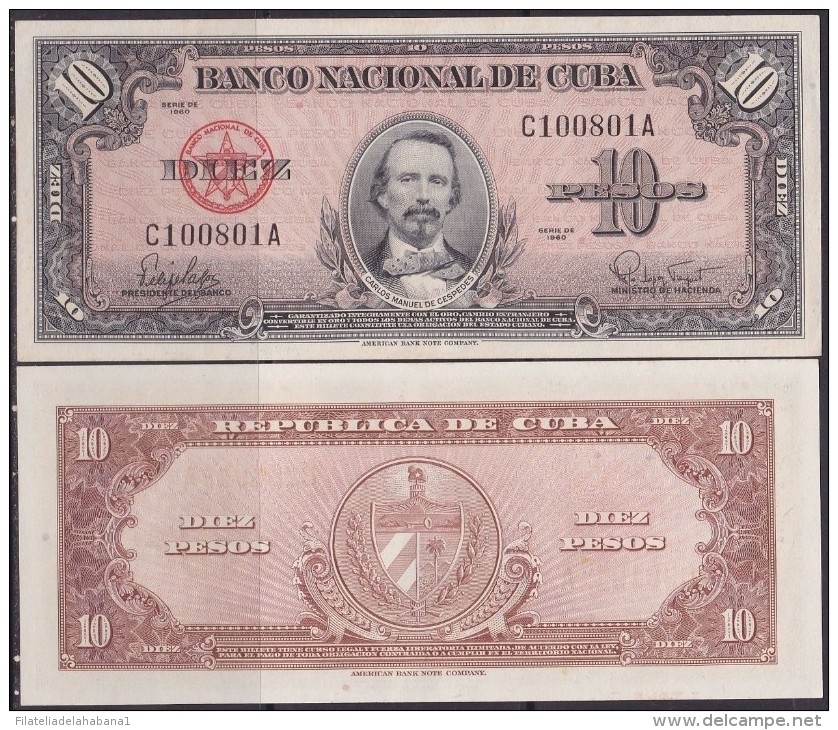 1960-BK-137 CUBA 1960 10$ CARLOS MANUEL CESPEDES UNC. - Cuba