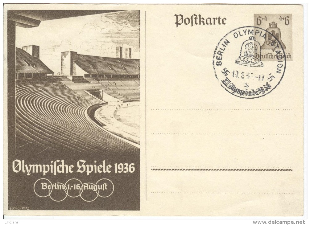 GERMANY Stationery With Olympic Cancel Berlin Olympia-Stadion S Of 10.8.36-17 - Ete 1936: Berlin