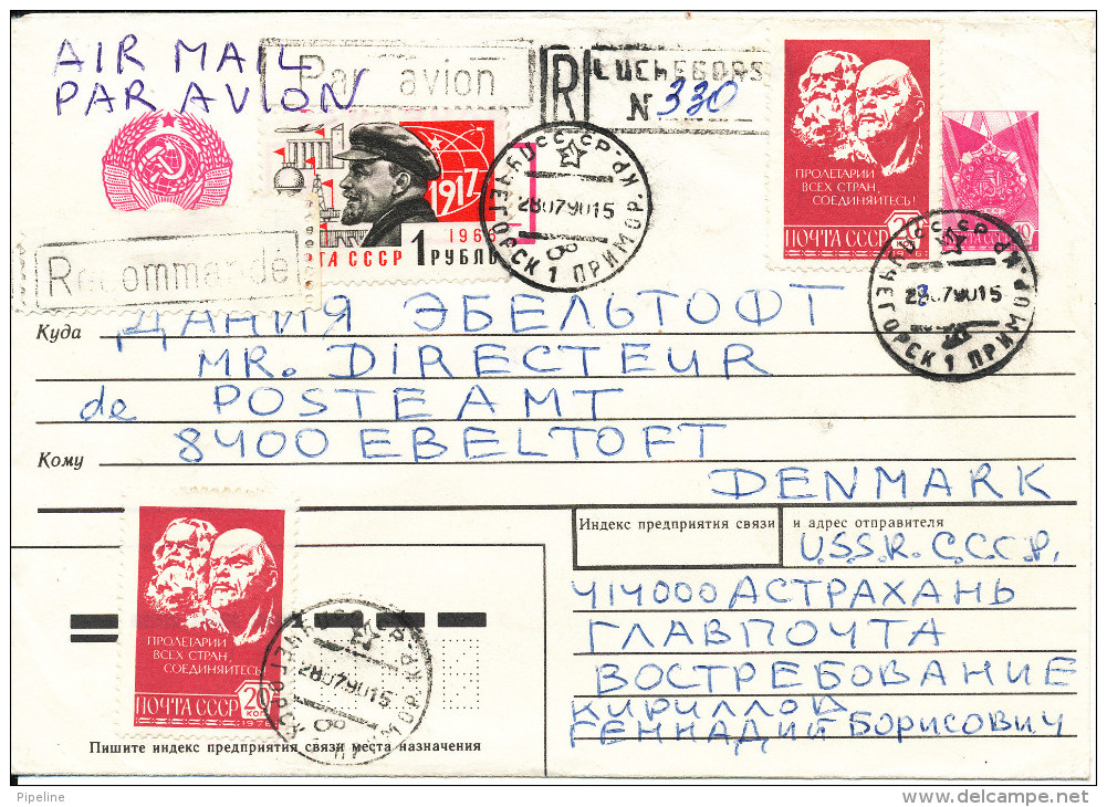 USSR Registered Uprated Postal Stationery Cover Sent To Denmark 28-07-1990 - 1980-91
