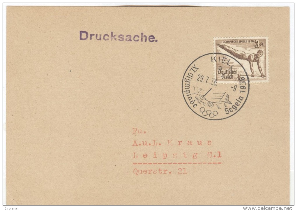 GERMANY Card With Olympic Stamp And Olympic Cancel Kiel A Of 29.7.36-9 - Sommer 1936: Berlin