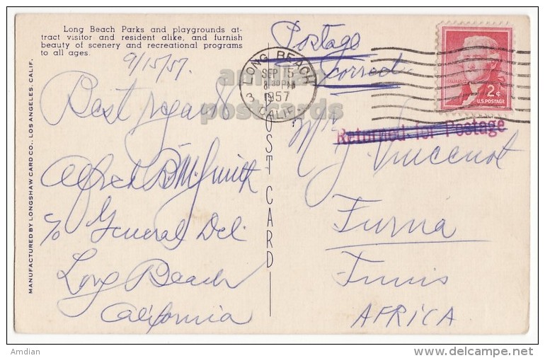 USA - LONG BEACH CA - RECREATION PARK AND GARDENS - 1950s Vintage Linen California Postcard [6140] - Long Beach