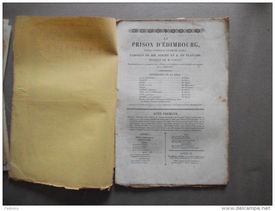 1836 LA PRISON D'EDIMBOURG OPERA COMIQUE PAROLES DE MM. SCRIBE ET E. DE PLANARD - Autori Francesi