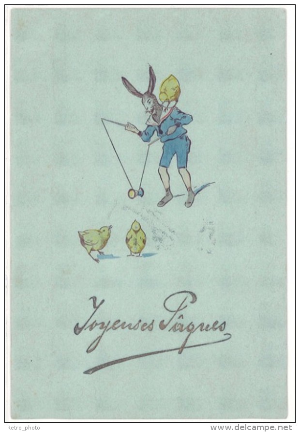 Cpa Fantaisie, Joyeuses Pâques - Lapin & Poussins, Diabolo ..  (gaufrée)   ((S.790)) - Animaux Habillés