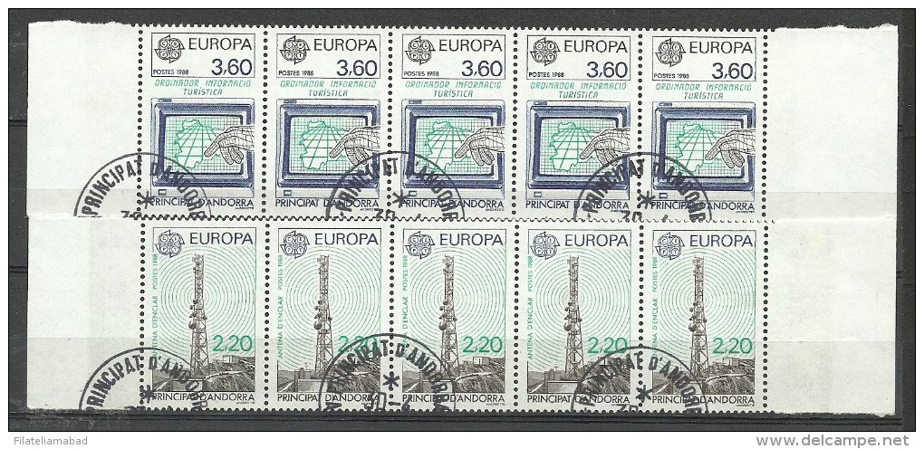 ANDORRA CORREO FRANCES 5 SELLOS MATASELLADOS EUROA 1988 Nº369/370 (C.H.C.11.16) - Oblitérés