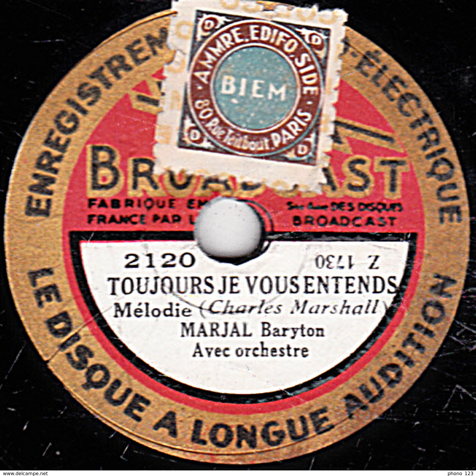 78 T -  20 Cm - état B -  MARJAL - JE VEUX TE DONNER TOUTES MES CARESSES - TOUJOURS JE VOUS ENTENDS - 78 T - Disques Pour Gramophone