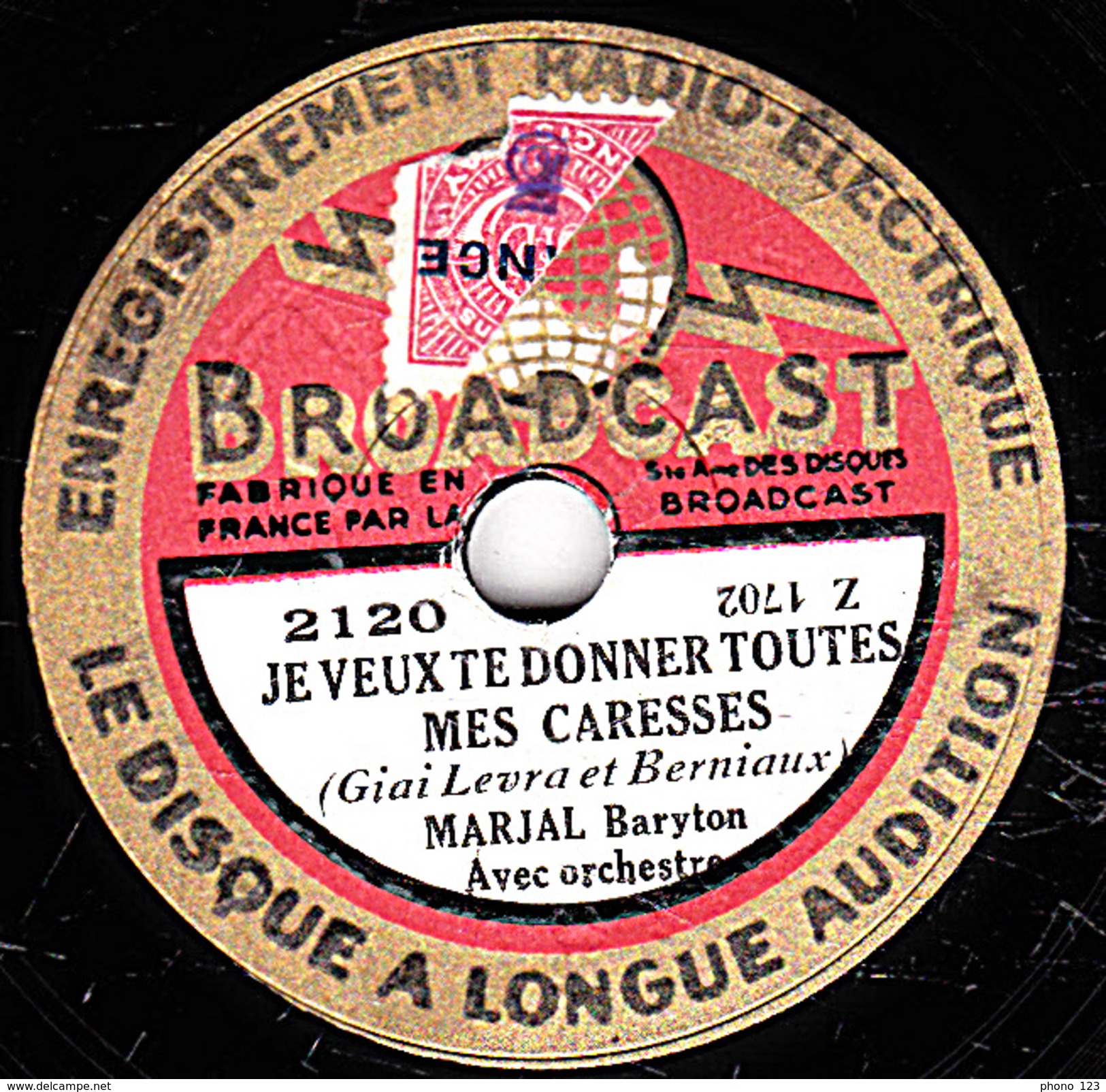 78 T -  20 Cm - état B -  MARJAL - JE VEUX TE DONNER TOUTES MES CARESSES - TOUJOURS JE VOUS ENTENDS - 78 T - Disques Pour Gramophone