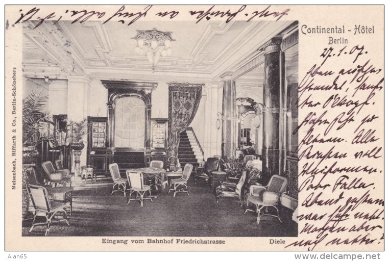 Berlin Germany, Continental Hotel, Friedrichstrass Bahnhof Entrance Interior View, C1900s Vintage Postcard - Friedrichshain