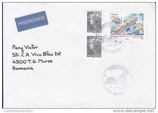 51652- TRAINS, RAILWAYS ANNIVERSARY, MARIANNE, STAMPS ON COVER, 2012, FRANCE - Covers & Documents