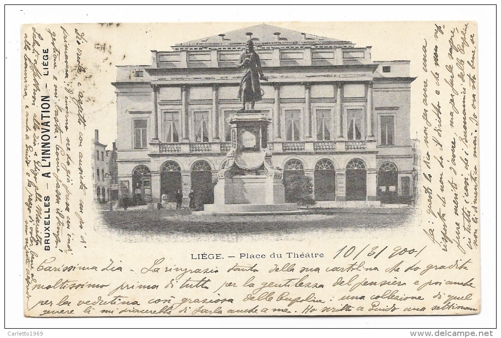 LIEGI PLACE DU THEATRE ANNO 1901 VIAGGIATA FP - Liège