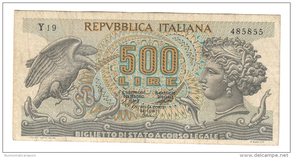 500 LIRE ARETUSA 23 02 1970 SENZA FIBRILLE R2 RR  LOTTO 1540 - 500 Lire