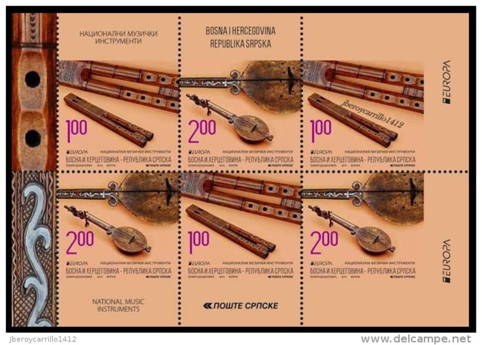 BOSNIA HERZEGOVINA SERBIA / SRPSKA REP.- EUROPA 2014- " INSTRUMENTOS MUSICALES NACIONALES".- HOJITA BLOQUE O PANE-CARNET - 2014