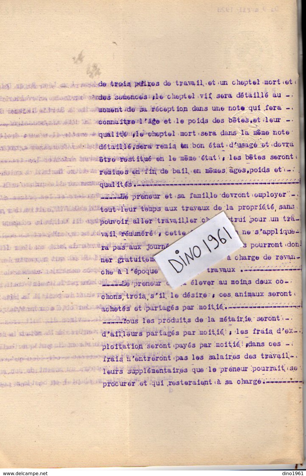 VP6131 - SAINTE LIVRADE - Acte De 1928 - Bail à Colon Par A.LONGUESSERRE à GRANGES à E.CALVET à CLARAC & LAFITTE - Collections