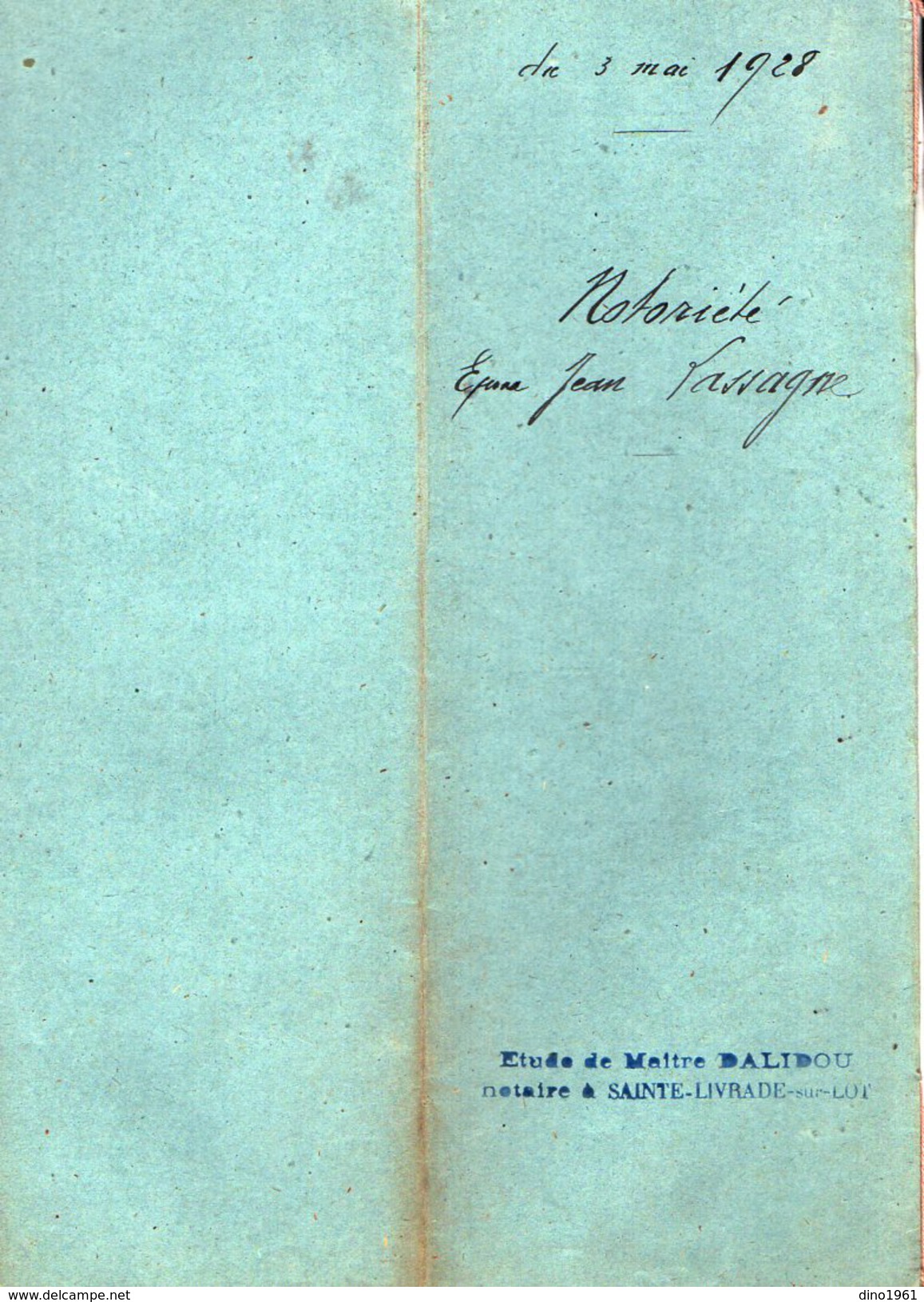 VP6132 - SAINTE LIVRADE - Acte De 1928 - Généalogie - Notoriété J.LASSAGNE Au TEMPLE SUR LOT - Collections