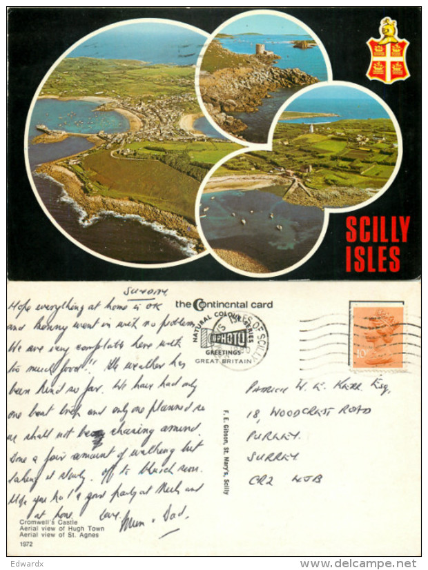 Aerial View, Scilly Isles, Cornwall, England Postcard Posted 1980 Stamp - Scilly Isles