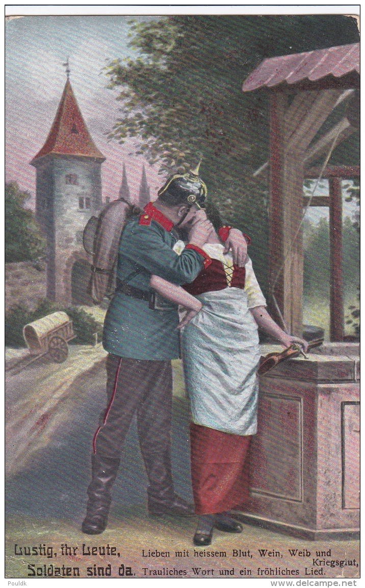 Feldpost WW1: Postcard Soldier Kissing A Woman From Artillerie Munitions Kolonne 835 Under 83. Infanterie Division P/m 2 - Militaria