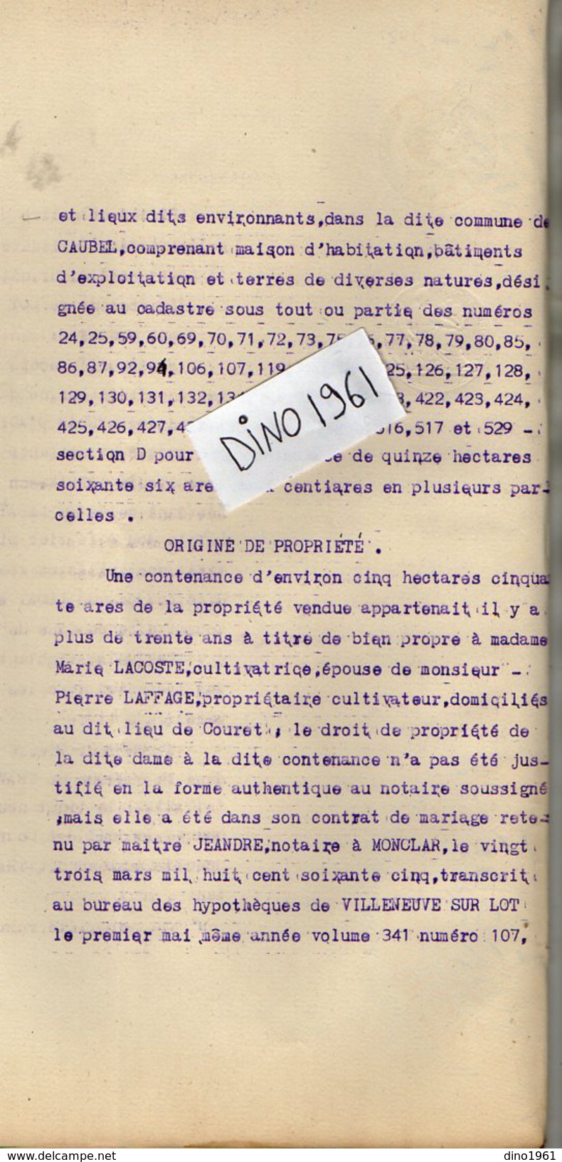 VP6134 - SAINTE LIVRADE - Acte De 1928 - Entre LAFFAGE à LEDAT & P.CANTAMESSA Vente D'une Propriété Rurale Sise à CAUBEL - Collections