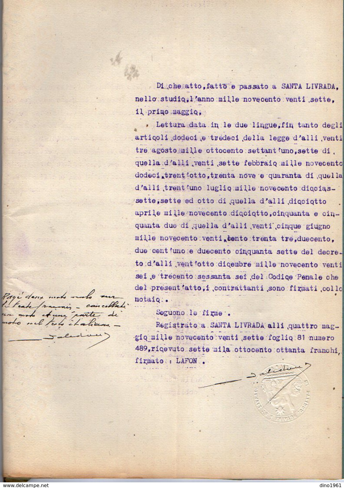 VP6134 - SAINTE LIVRADE - Acte De 1928 - Entre LAFFAGE à LEDAT & P.CANTAMESSA Vente D'une Propriété Rurale Sise à CAUBEL - Collections