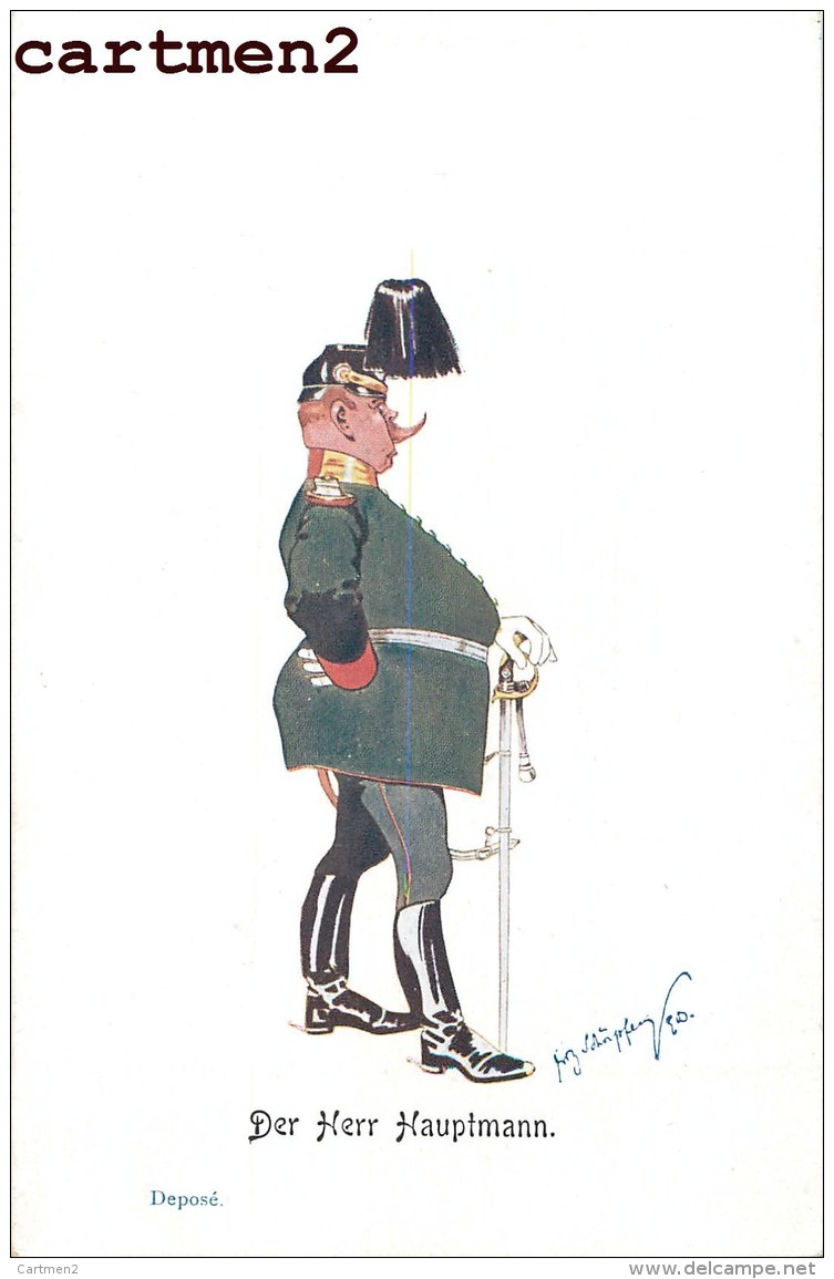 MILITÄR HUMOR ILLUSTRATOR DER HERR HAUPTMANN CARICATURE UNIFORM CARTOON 1900 KRIEG - Humor