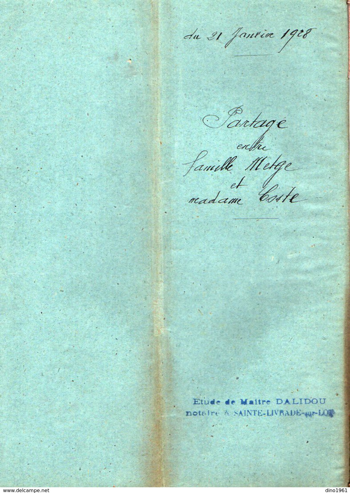 VP6135 - SAINTE LIVRADE - Acte De 1928 - Partage Famille METGE  & Mme COSTE De CASSENEUIL - Collections