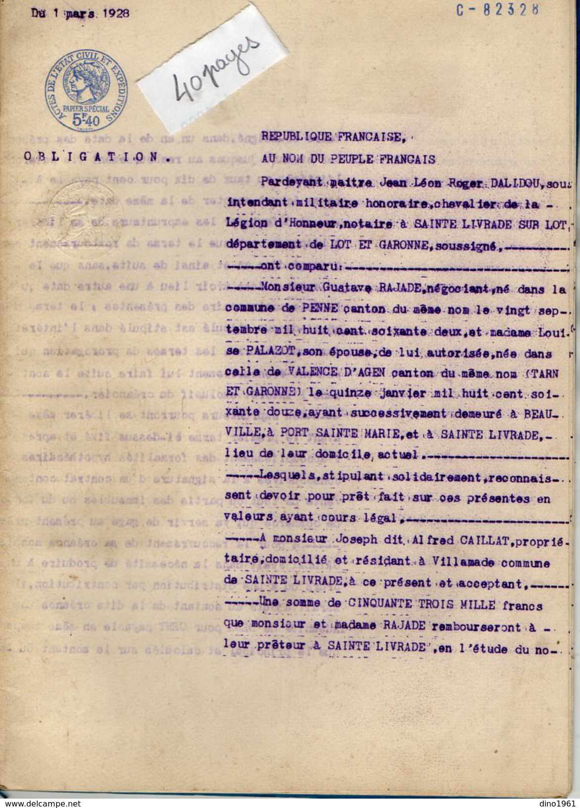 VP6136 - SAINTE LIVRADE - Acte De 1928 - Obligation Par RAJADE à A.CAILLAT - Collections