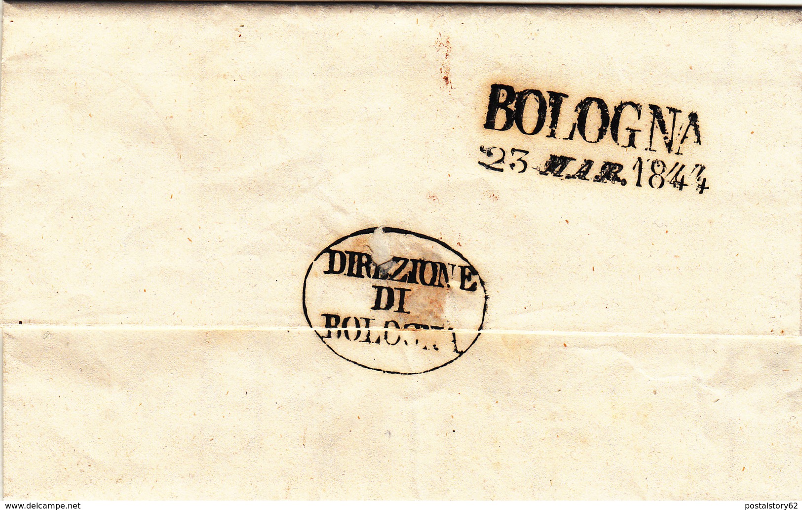 Prefilatelica, Bologna Per Città. Bollo D'ufficio Ovale Della Dir. Postale Di Bologna, Usato Anche Come Franchigia 1844 - Lombardo-Veneto