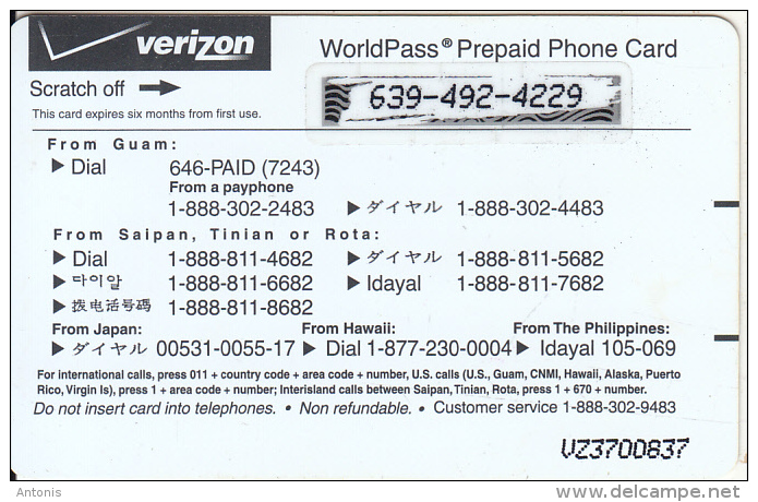 GUAM-SAIPAN - Verizon Prepaid Card $5, Used - Guam