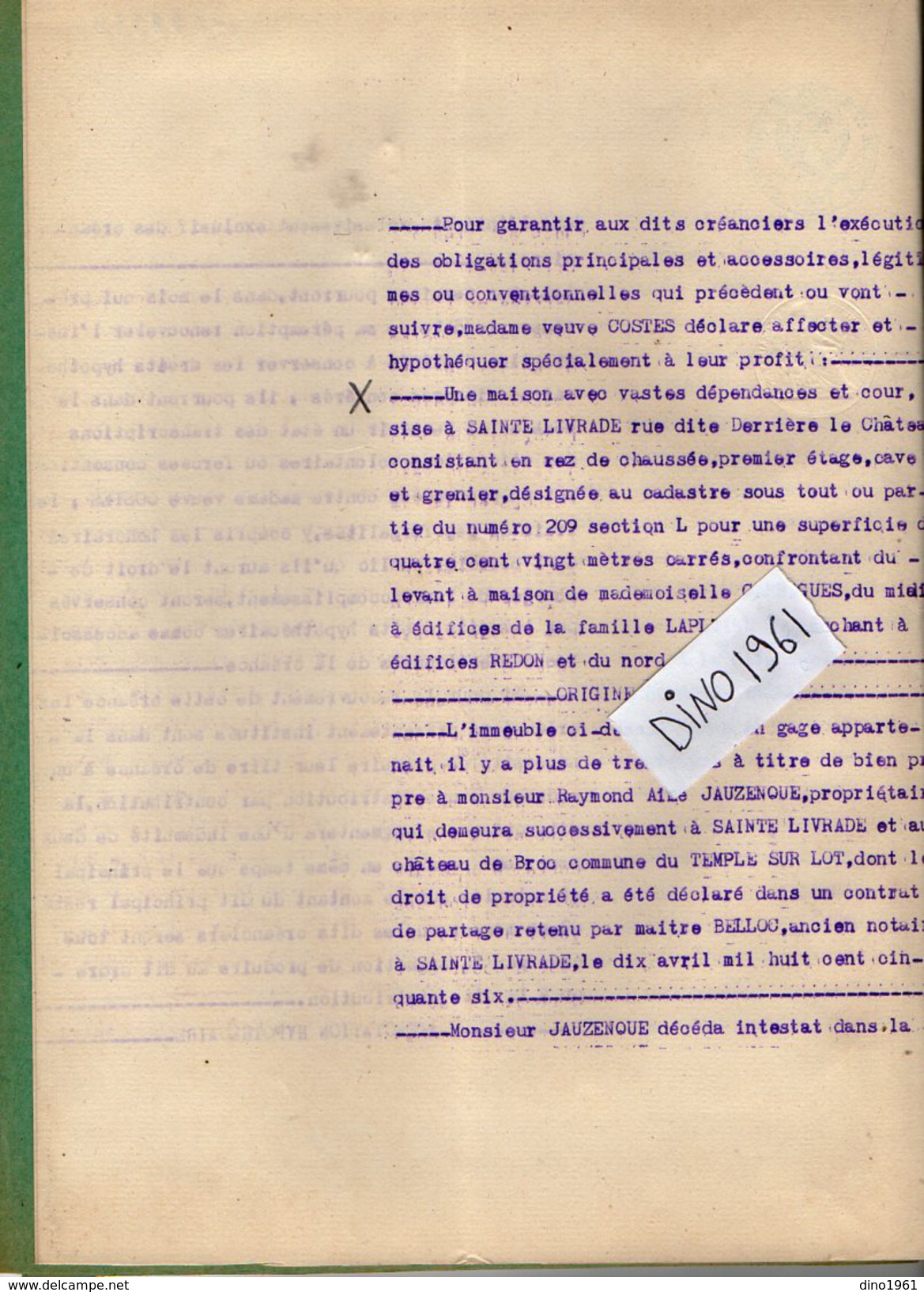 VP6137 - SAINTE LIVRADE - Acte De 1928 - Obligation Par Vve COSTES à Melle J.MANUEL - Collections