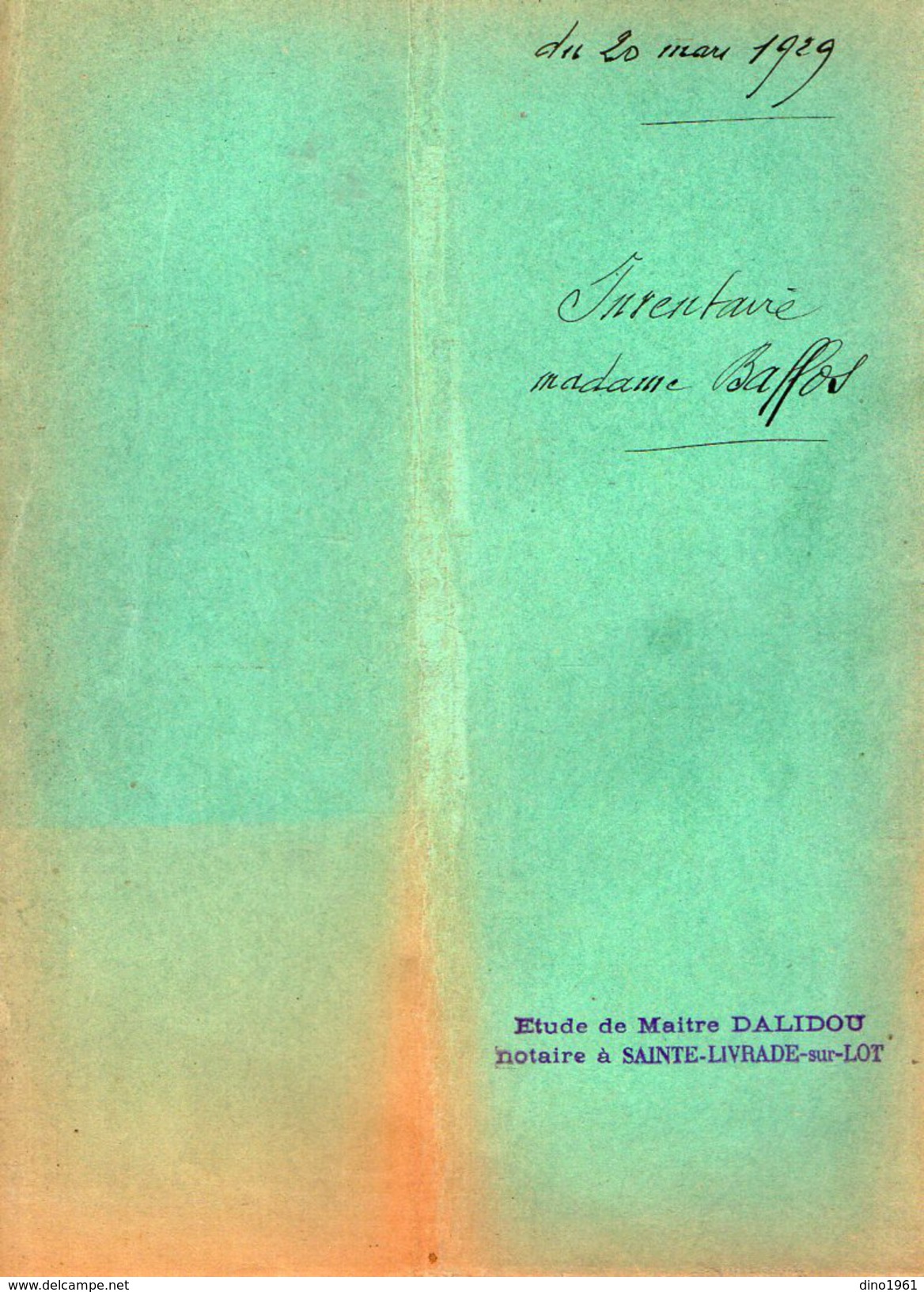 VP6138 - SAINTE LIVRADE - Acte de 1928 - Inventaire Mme BAFFOS au TEMPLE SUR LOT
