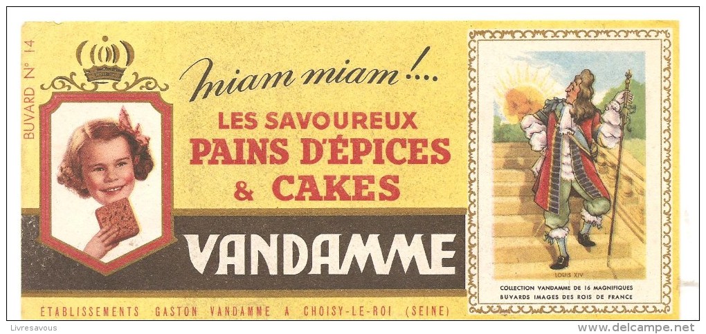 Buvard VANDAMME Miam Miam !... Les Savoureux Pains D´épices & Cakes Images Des Rois De France N°14 - Pain D'épices