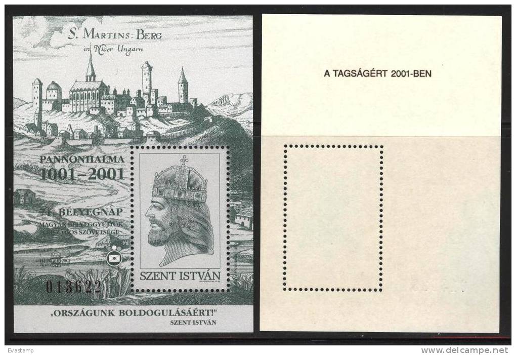 HUNGARY-2001.Commemorativ  Sheet  - Pannonhalma Monastery 1001-2001 On Green Paper MNH! - Feuillets Souvenir