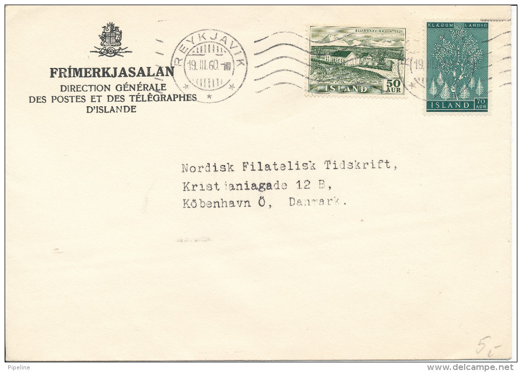 Iceland Cover Sent To Denmark Reykjavik 19-3-1960 - Covers & Documents