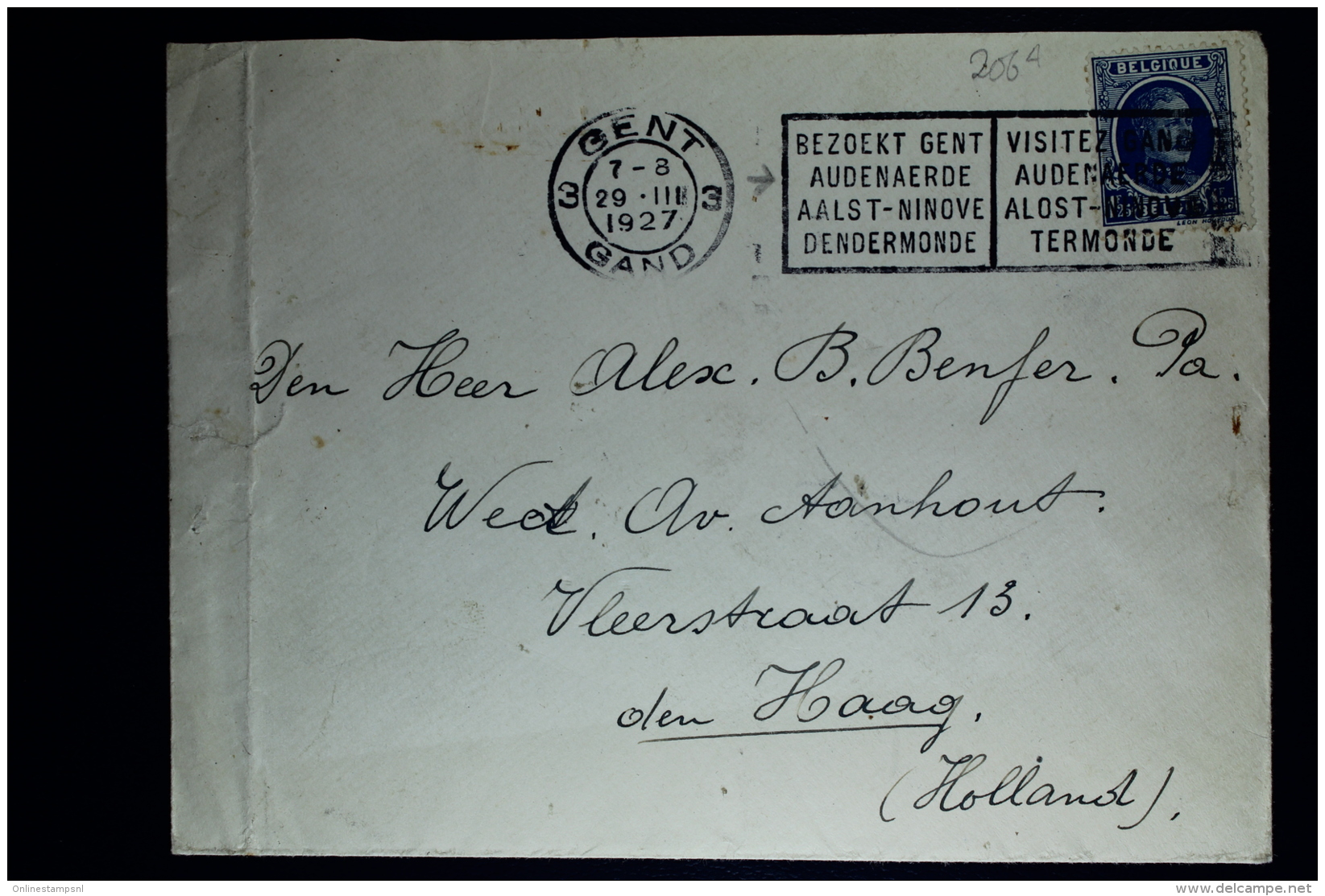 Belgium  Cover Gent To The Hague  1927, OPB  206a  Dark Steel Blue - Briefe U. Dokumente