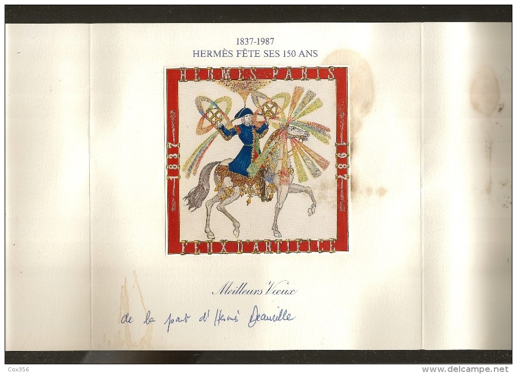 Carte De V&OElig;UX A Systems De La Part De Toute L´Equipe D'HERMÈS DEAUVILLE En 1987 HERMES Fête Ses 150 Ans, PHI - Scarves