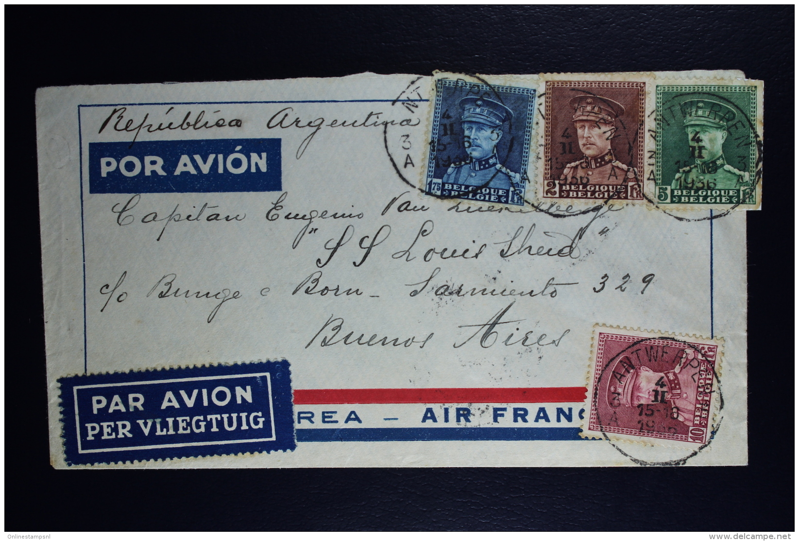 Belgium Airmail Cover Brussels To Buenos Aires Argentina 1936 OPB 320 + 321 + 323 + 324 - Autres & Non Classés