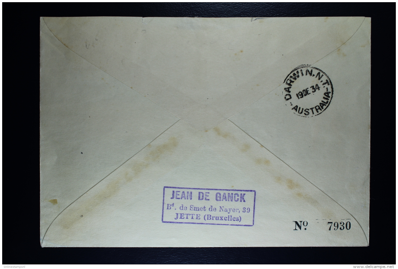 Belgium Airmail Cover Brussels To London To Darwin  Special Cover Opening London Brisbane 1934 OPB 399 + PA4 - Other & Unclassified