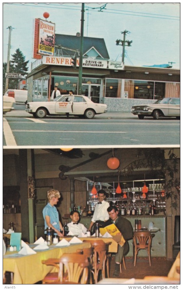 Calgary(?) Renfrew Drive In Restaurant, Interior View, Chinesse-Canadian Cuisine, Delivery Car, 1960s Vintage Postcard - Calgary