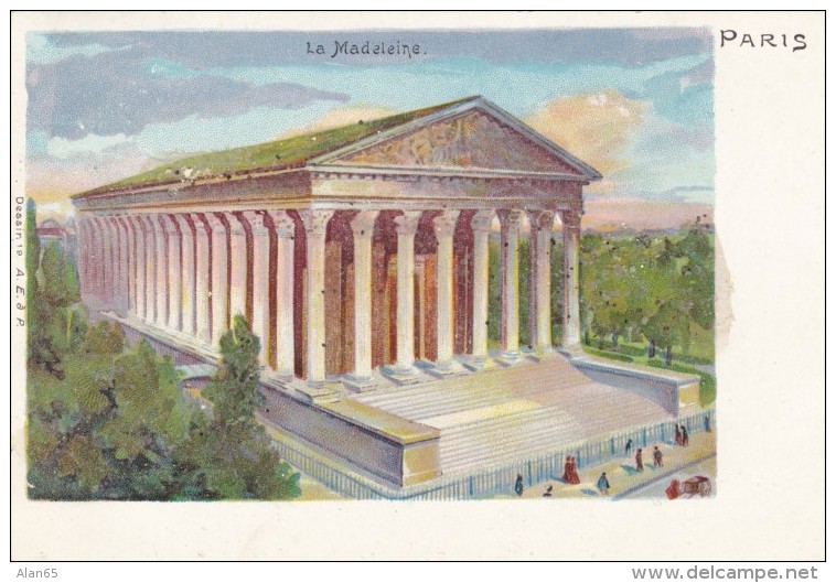 La Madeleine, Paris France, 1900s Vintage Glitter Applique Postcard - Other Monuments