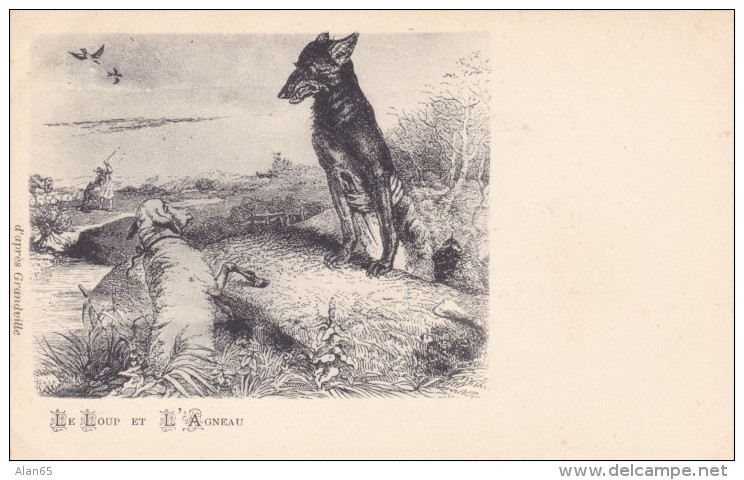 Grandville Artist Image, Le Loup Et L'Agneau The Wolf And The Lamb Fairy Tale Story Folklore, C1900s Vintage Postcard - Fairy Tales, Popular Stories & Legends