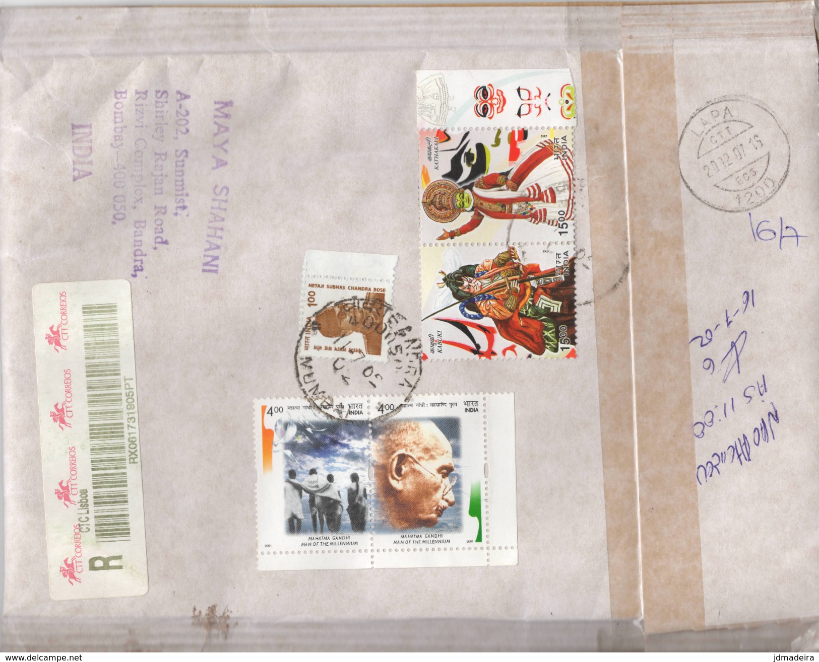 India Registered Cover To Portugal With GANDHI Stamps - Covers & Documents