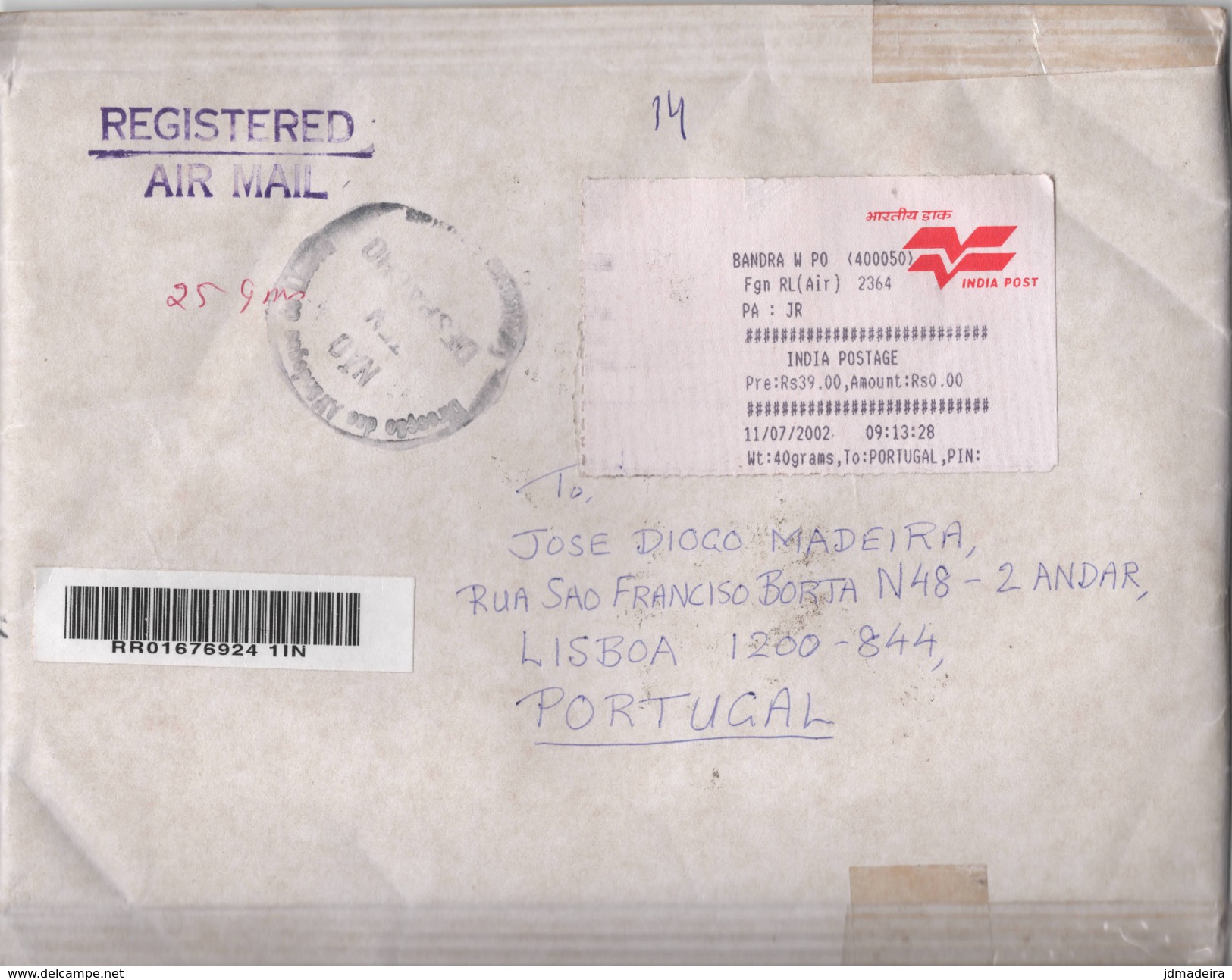 India Registered Cover To Portugal With GANDHI Stamps - Covers & Documents