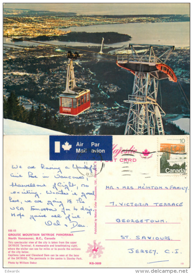 Grouse Mountain Skyride, Vancouver, British Columbia, Canada Postcard Posted 1970 Stamp - Vancouver