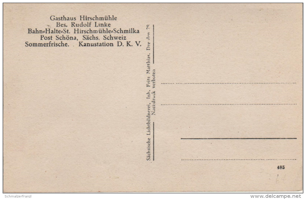 AK Schmilka Gasthof Hirschmühle Sächsische Schweiz A Schöna Schandau Krippen Herrnskretschen Niedergrund Tetschen Decin - Schmilka