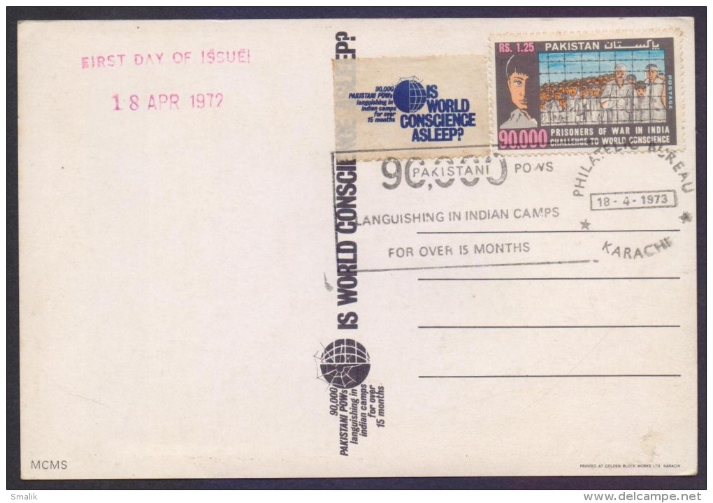 PAKISTAN 90,000 POW Special Slogan Postmark On Related POSTCARD, 18.4.1972 Rare - Pakistan