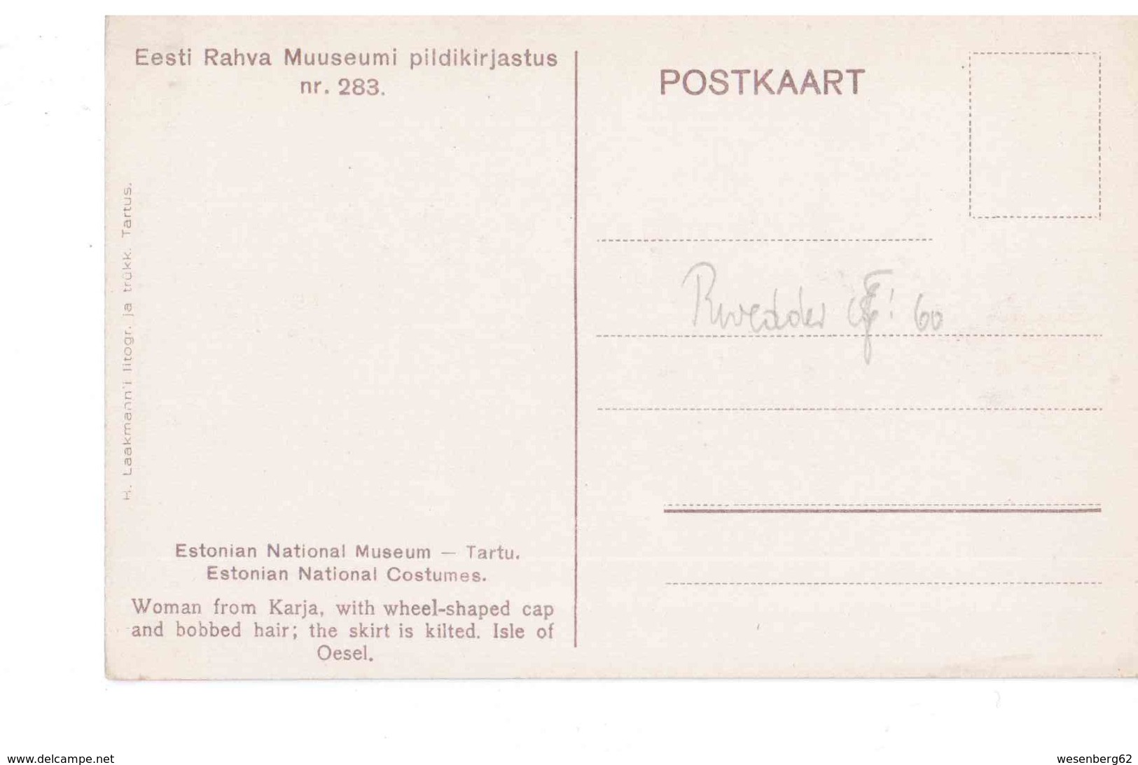 Estonian National Costume Trachten Ca 1925 OLD POSTCARD  2 Scans - Estonie