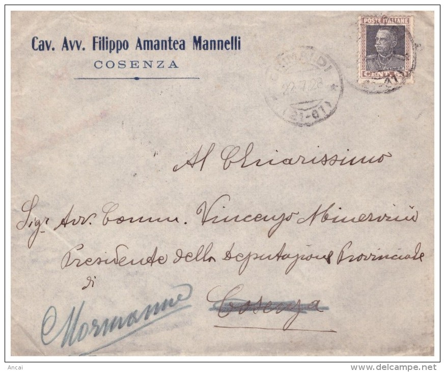 Grimaldi. 1928. Annullo Frazionario (21 - 67) Su Lettera - Storia Postale