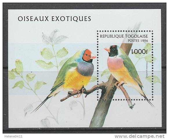 BLOC NEUF DU TOGO - OISEAUX EXOTIQUES : CHLOEBIA GOULDIAE N° Y&T 305 - Papagayos