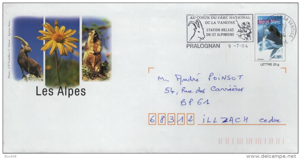 PAP Entier Postal MONT BLANC : Flamme PRALOGNAN Parc Vanoise Ski Alpinisme Alpes Bouquetin 1 - PAP: Sonstige (1995-...)