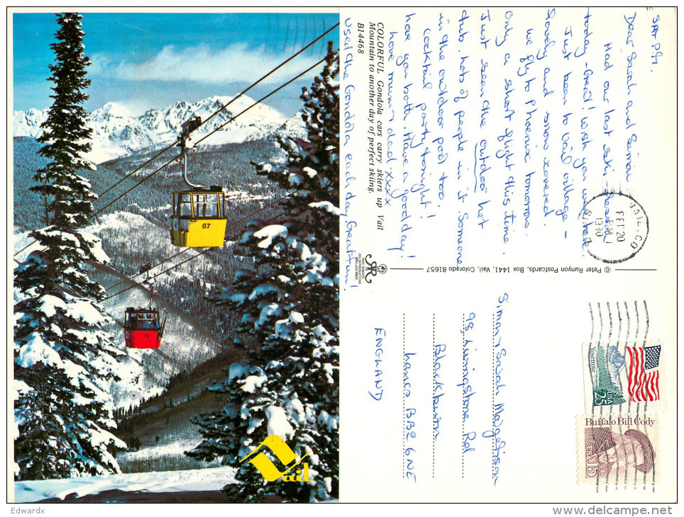 Gondola, Vail, Colorado, United States US Postcard Posted 1990 Stamp - Rocky Mountains