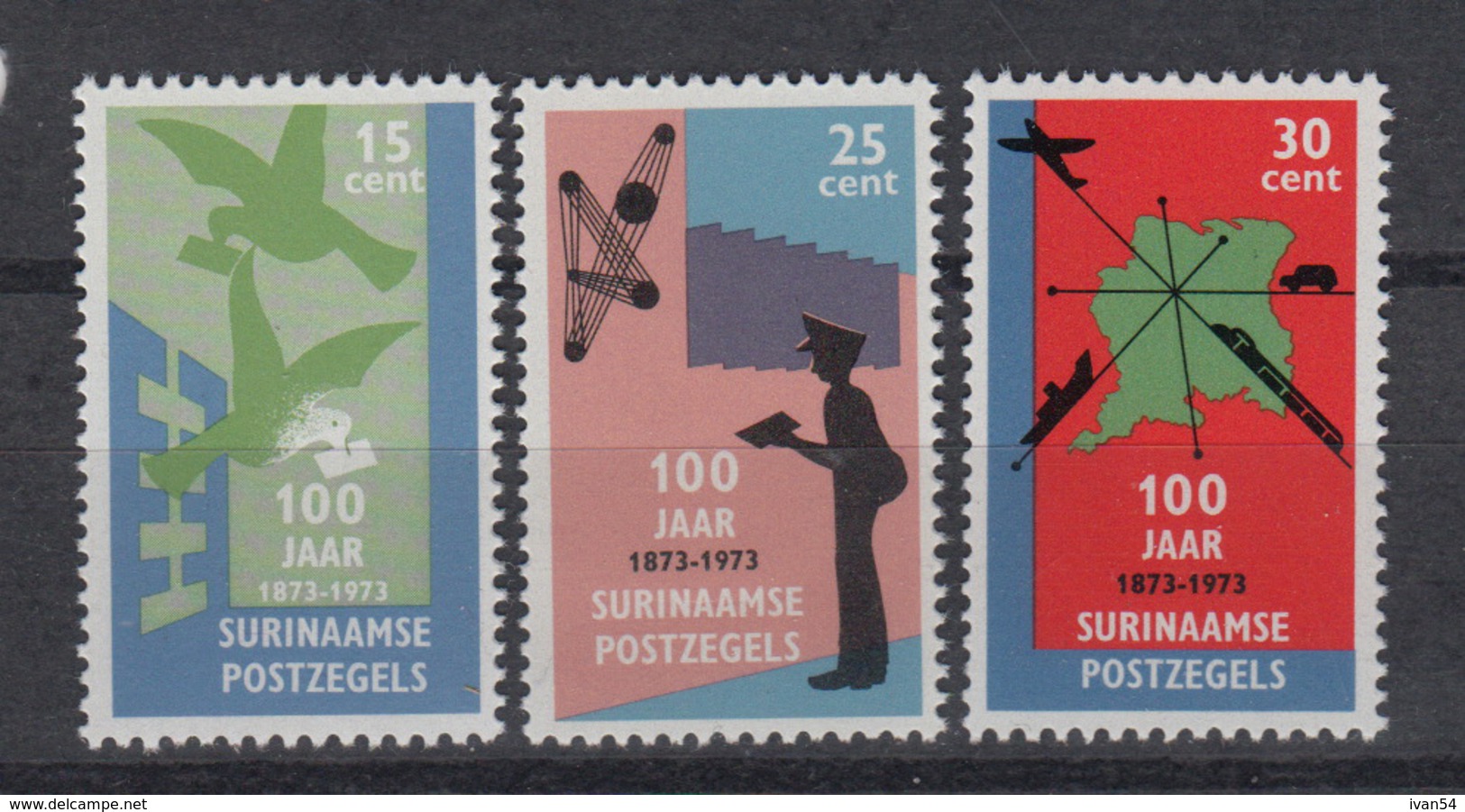 SURINAME : 588-90  ** MNH &ndash; 100 Jaar Zegels Suriname &ndash; 100 Years Suriname Stamps (1973) - Surinam